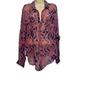 Gypsy 05 Silk Tie Dye Sheer Blouse Womens Medium Shirt Boho Drop Shoulder Top
